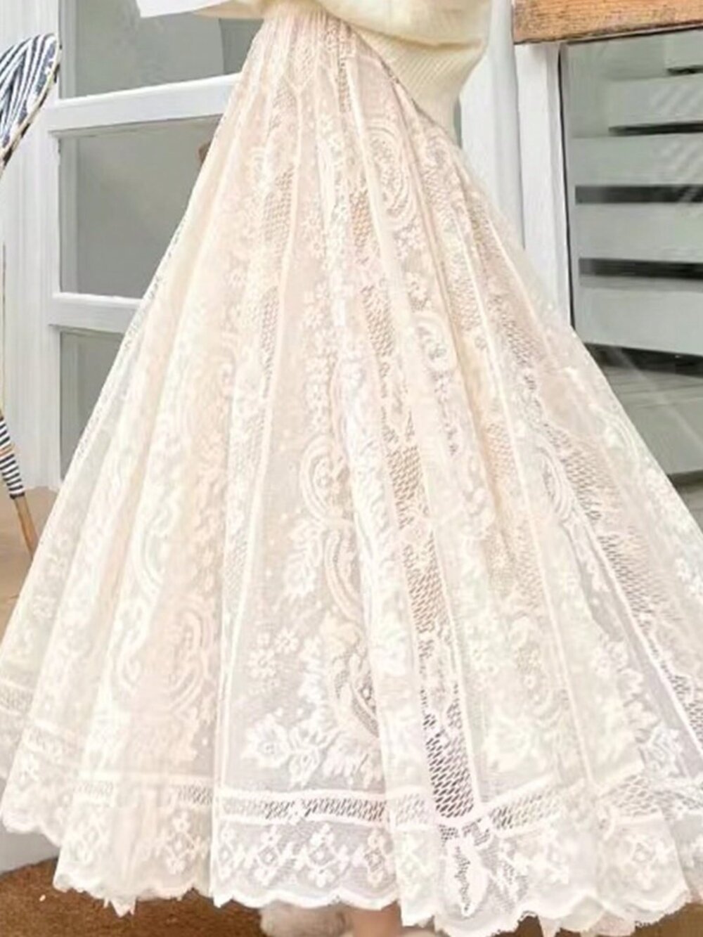 Apricot Elegant Women's Bohemian Wedding Dress with Lace Embroidery - Picture 7 of 8
